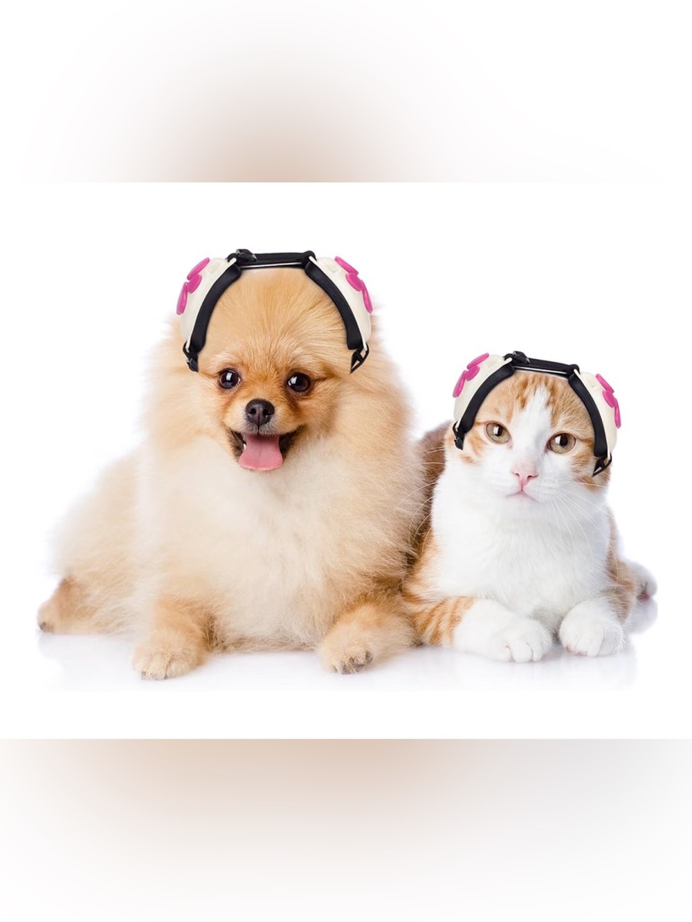 Dog Ear Muffs for Noise Protection White -Pink Size S - NEW Hard Shell Anxieties